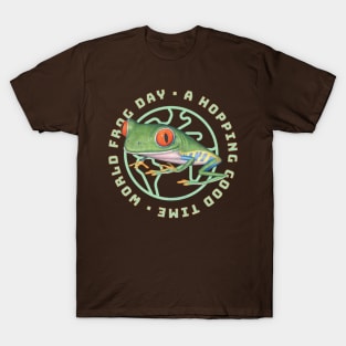 Cute and Funny Red Eyed Tree Frog having a world froggy day having a good time tee T-Shirt